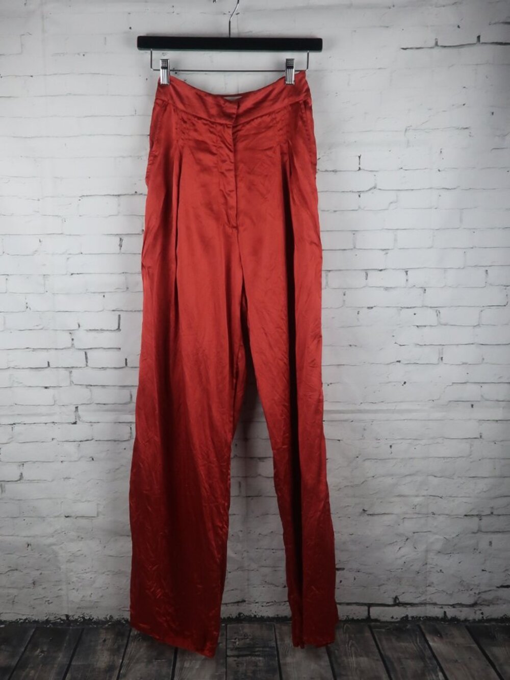 LE KASHA BURNT ORANGE SILK HIGH WAIST WIDE LEG TROUSERS SIZE SMALL
